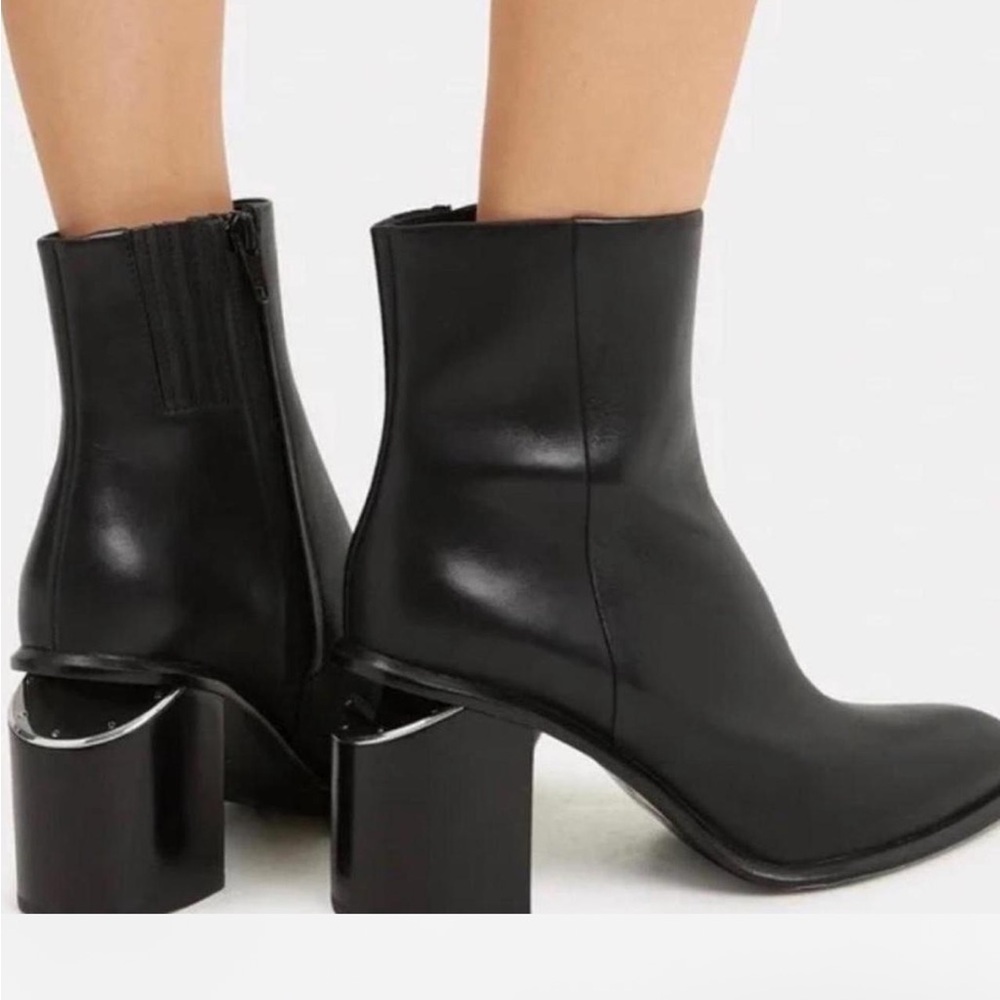 Alexander Wang Black Leather Ankle Boots with Sculpted Block Heel